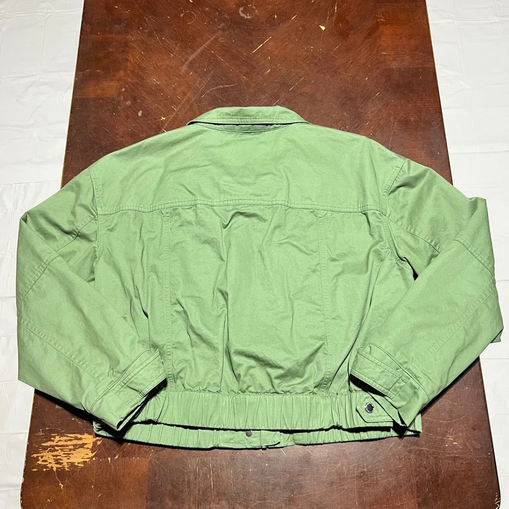 Tommy Jeans Sage Green Utility Jacket Womens XL Cropped Cotton Twill Boxy Zip Up